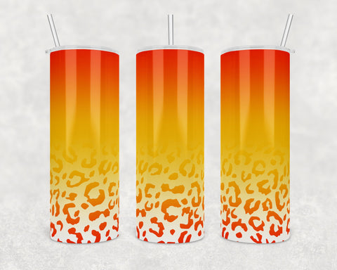 Ombre Sunset Orange Leopard Cheetah | 20 oz skinny tumbler | Straight and Tapered | Digital Download | Waterslide | Sublimation | PNG File