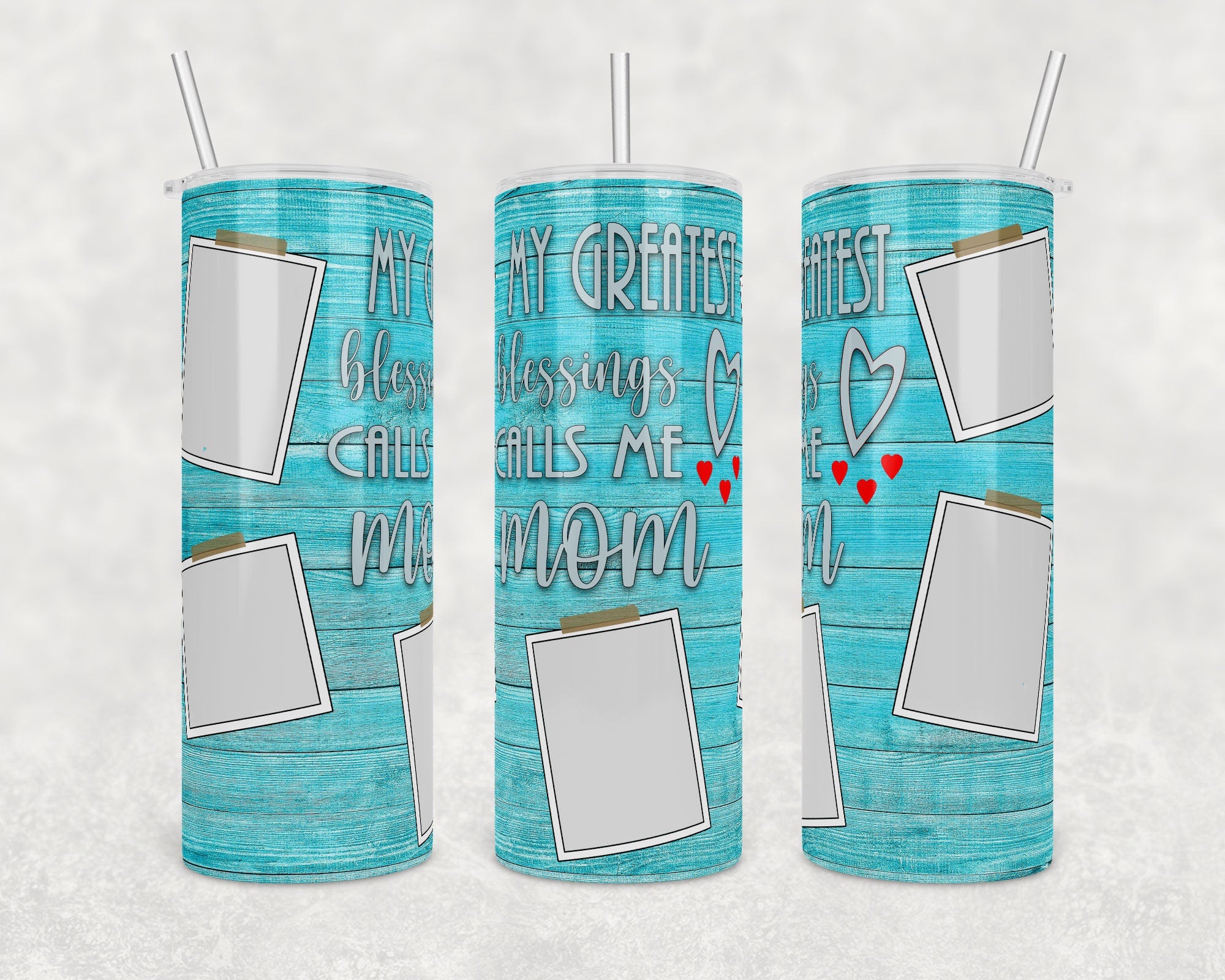 Blue Wooden with Square Photo Panels Tumbler | Skinny Tumbler Wrap | Digital Download | Sublimation | png file