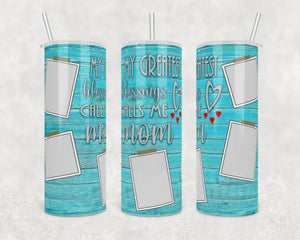 Blue Wooden with Square Photo Panels Tumbler | Skinny Tumbler Wrap | Digital Download | Sublimation | png file