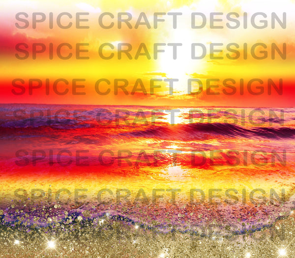 Sunset Beach Glitter Sand | Skinny Tumbler Wrap | Digital Download | Sublimation | PNG