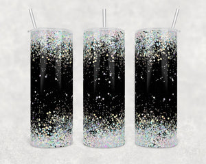 Black background with holographic glitter | Skinny Tumbler Wrap | Digital Download | Sublimation | PNG