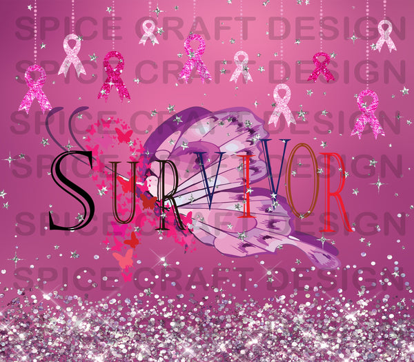 Breast Cancer Survivor Pink Glitter  | 20 oz Skinny Tumbler Wrap | Digital Download | Sublimation | png file