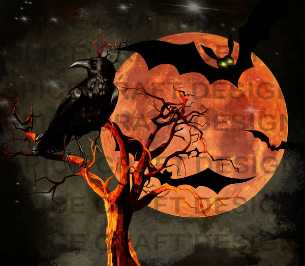 Ravens and the Blood Moon | 20 oz Skinny Tumbler Wrap | Digital Download | Sublimation image | png file