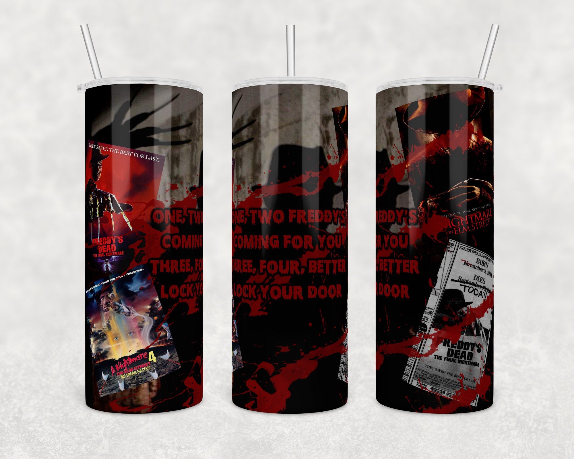 One, Two Freddy's coming for you | Horror movie | 20 oz Skinny Tumbler Wrap | Digital Download | Sublimation | png file