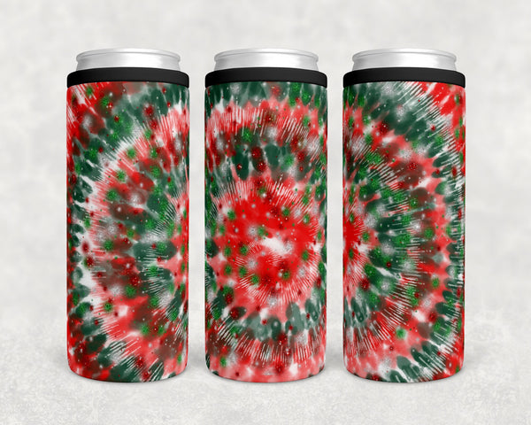 Red and Green Tie Die with some added glitter | Skinny Can Cooler | Digital Download | Waterslide | Sublimation | png file