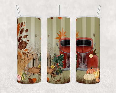Fall in love with fall, trucks and pumpkins | 20 oz Skinny Tumbler Wrap | Digital Download | Sublimation image | png file