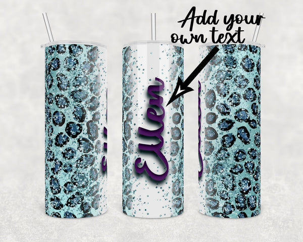 Add your own text Blue glitter animal print | 20 oz Skinny Tumbler Wrap | Digital Download | Sublimation image | png file