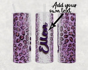 Add your own text Purple glitter animal print  | 20 oz Skinny Tumbler Wrap | Digital Download | Sublimation image | png file