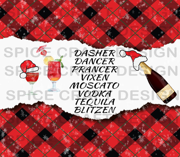Christmas drink with Dasher, Dancer and Vodka | Plaid | 20 oz Skinny Tumbler Wrap | Digital Download | Sublimation image | png file