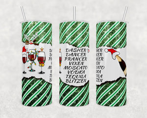 Christmas drink with the reindeers | Green Glitter Candy cane | 20 oz Skinny Tumbler Wrap | Digital Download | Sublimation image | png file