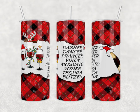 Christmas drink with the reindeers  | Plaid Background | 20 oz Skinny Tumbler Wrap | Digital Download | Sublimation image | png file