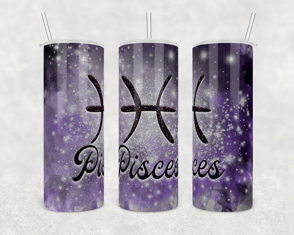 Zodiac Tumbler - Pisces | Galaxy and cloud background | 20 oz Skinny Tumbler Wrap | Digital Download | Sublimation | png file