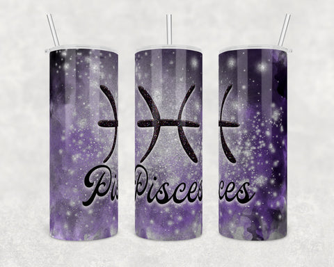 Zodiac Tumbler - Pisces | Galaxy and cloud background | 20 oz Skinny Tumbler Wrap | Digital Download | Sublimation | png file