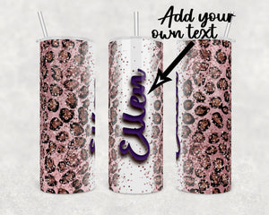 Add your own text Rose Gold glitter animal print | 20 oz Skinny Tumbler Wrap | Digital Download | Sublimation image | png file