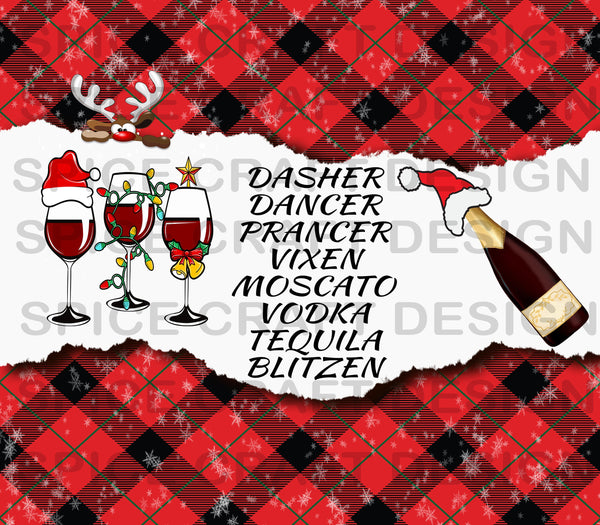 Christmas drink with the reindeers  | Plaid Background | 20 oz Skinny Tumbler Wrap | Digital Download | Sublimation image | png file